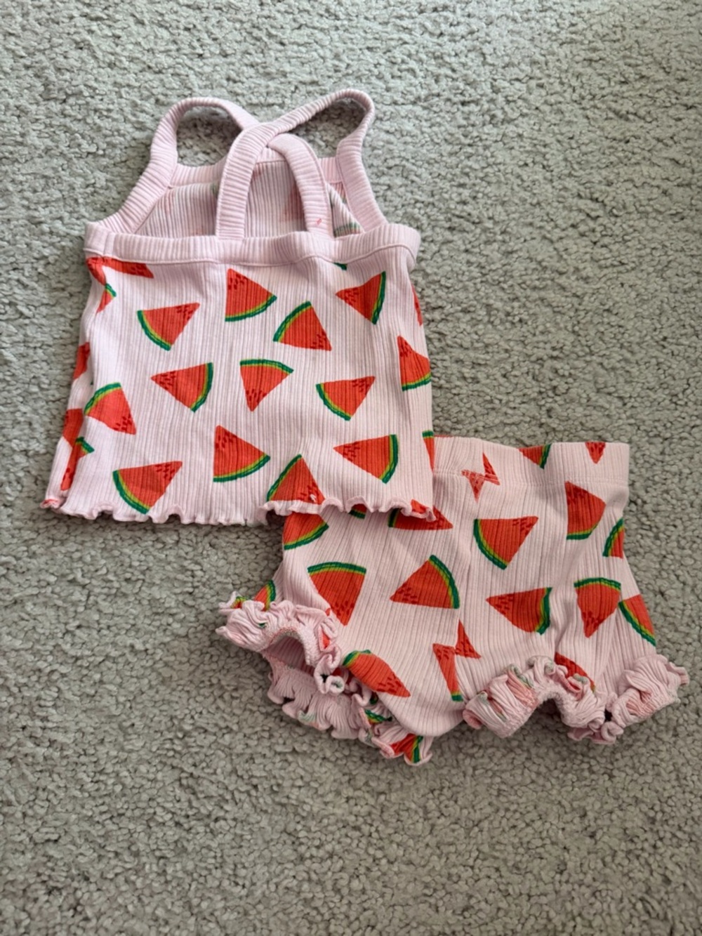 Cat & Jack 12M Summer Outfit Bundle Watermelon Set & Seashell Romper - Picture 5 of 5